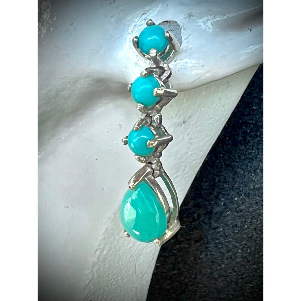 Sleeping Beauty Turquoise Sterling Dangle Earrings - Picture 2 of 10